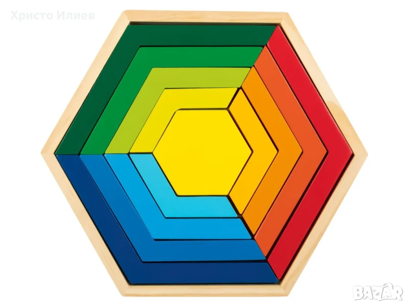 Дървен пъзел Шестоъгълник Монтесори метод, снимка 1