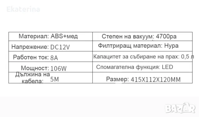 Ръчна преносима автомобилна прахосмукачка 106W мощност TWC-02 - AUTO CLEAN14, снимка 4 - Прахосмукачки - 48895866