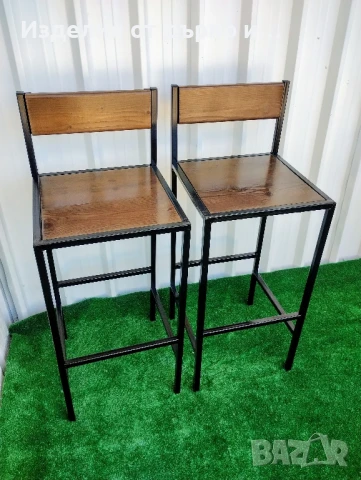метални бар столове с облегалка комбинация от дърво и желязо , снимка 4 - Столове - 51147931