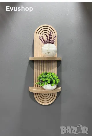 Дъбова Декоративна Стенна Етажерка 54x20 см, снимка 2 - Етажерки - 50175527