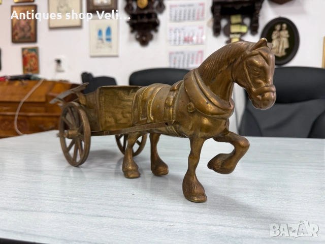 Бронзова каруца с кон №7998, снимка 4 - Антикварни и старинни предмети - 53923287