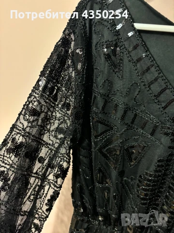 Изискана Черна Рокля с Бляскави Декорации, снимка 3 - Рокли - 50817194