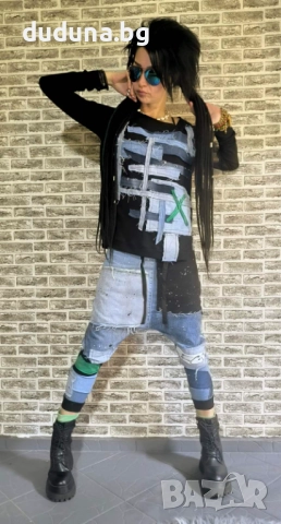 Страхотен дамски сет дънкови потури и блуза с деним в уникален стил!, снимка 3 - Комплекти - 52841748