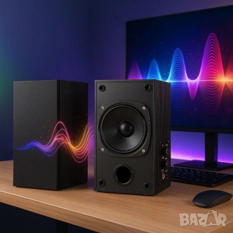 Комплект активни стерео колони Elimavi BT-04 30W с 4" говорители и тон контрол (настолни/рафтови)