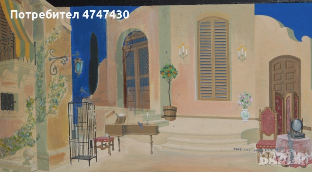 Иван Савов темперни бои сценография " Севилският бръснар ", снимка 2 - Картини - 53635364