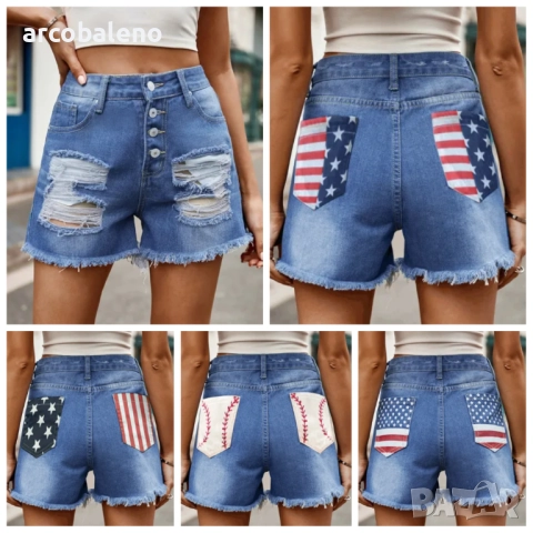 Дамски дънкови къси панталони с щампа на американското знаме, 5модела