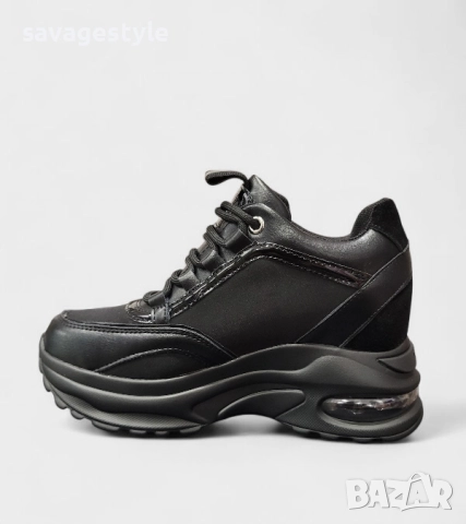 Дамски маратонки в черно на платформа , снимка 2 - Маратонки - 51960792