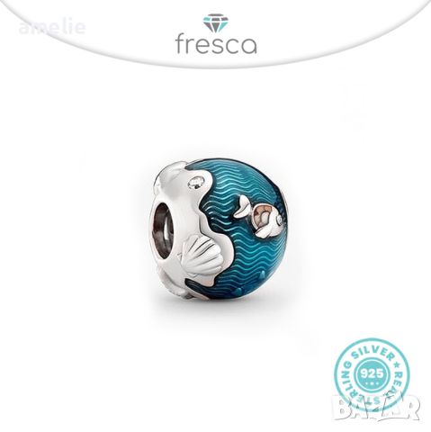 Промо -30%! Талисман Fresca по модел Пандора сребро 925 Ocean Waves & Fish Charm. Колекция Amélie, снимка 1 - Гривни - 30563896