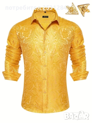 Нова мъжка елегантна жълта риза , черна риза, размер  М/Л , размер M/L, снимка 6 - Ризи - 52116518