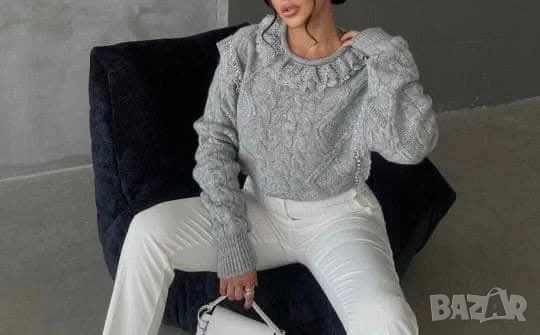пуловер с дантела и перли , снимка 2 - Блузи с дълъг ръкав и пуловери - 50889829