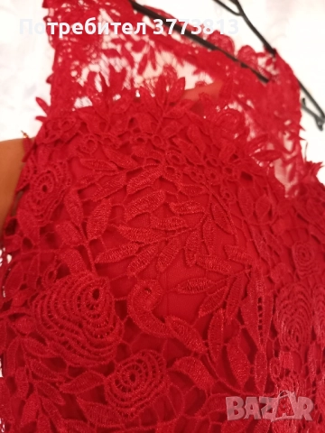 Елегантна червена официална рокля с дантела – перфектна за бал, сватба или повод, снимка 7 - Рокли - 52511456