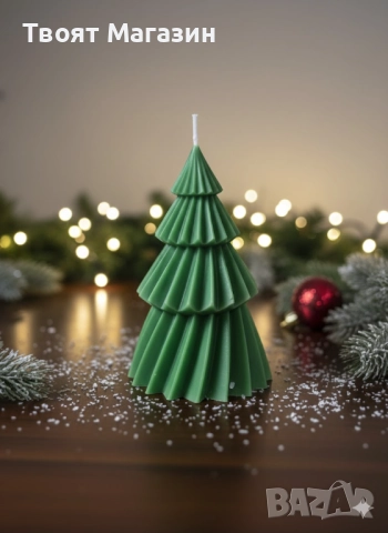 Елегантна ръчно изработена соева свещ "Коледна елха" (13 см) – За чисто горене и празничен уют, снимка 2 - Арт сувенири - 52641858