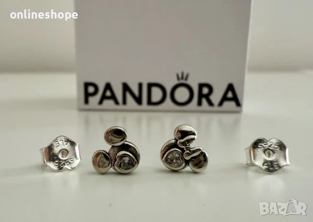 ALE S925 Сребърни обеци Pandora Disney Mickey и Minnie Mouse с камъче , снимка 4 - Обеци - 50975894