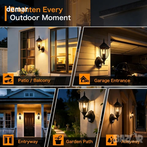 Външна стенна лампа със сензор за движение, регулируема PIR охранителна лампа, без крушка, снимка 7 - Лампи за стена - 53783749