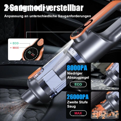 Ръчна прахосмукачка, прахосмукачка с батерия 26000 Pa, безжична, изпразване на прах , снимка 4 - Прахосмукачки - 53744469