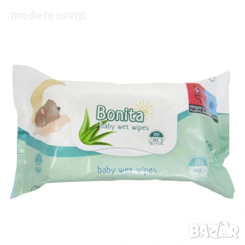 Мокри кърпи 120 бр с капак Bonita Baby Aloe Vera и на кашон, снимка 3 - Други - 53735934
