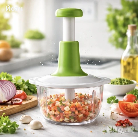 Ръчен кухненски чопър 900 мл с 3 остриета от неръждаема стомана Cheffinger, снимка 3 - Аксесоари за кухня - 53123091