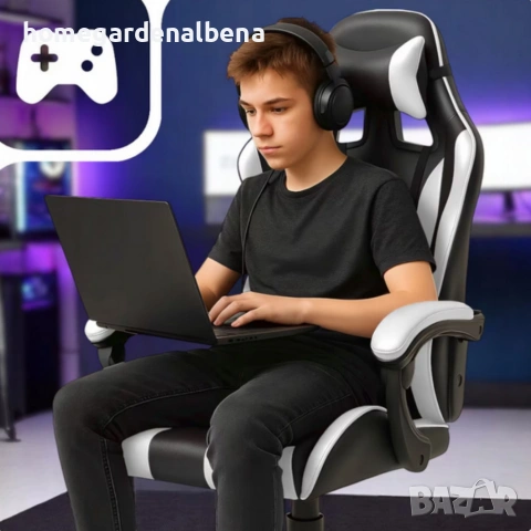 Ергономичен офис и геймърски бял стол – Максимален комфорт за гърба и врата, регулируем, снимка 5 - Столове - 54204577