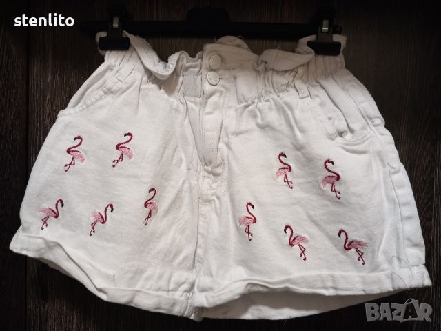 Дамски къси дънки с фламинговци - бродирани, снимка 1 - Къси панталони и бермуди - 46023217