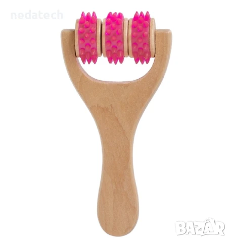 Масажиращ валяк за тяло с дървена дръжка, 8,5x15 см.