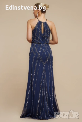 Дамска тъмносиня дълга рокля с пайети, снимка 2 - Рокли - 52391725