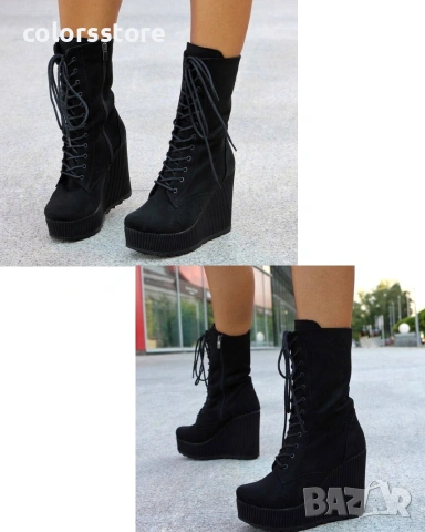 Боти на платформа - черен велур - TD33