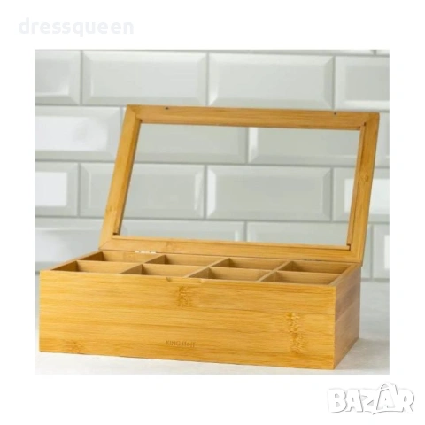 4633 „Луксозна бамбукова кутия за чай със стъклен капак – Елегантност за 8 вида чай“, снимка 5 - Други стоки за дома - 53653635