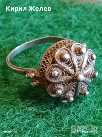 Сребърен Възрожденски стил пръстен филигранна изработка с гранулация 52779, снимка 5 - Пръстени - 53044357