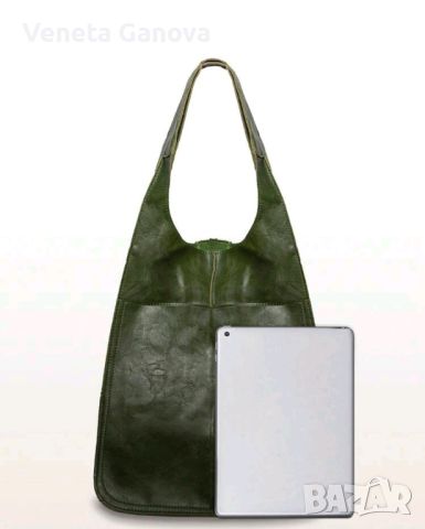 Качествена голяма зелена чанта отекокожа, снимка 3 - Чанти - 45489817