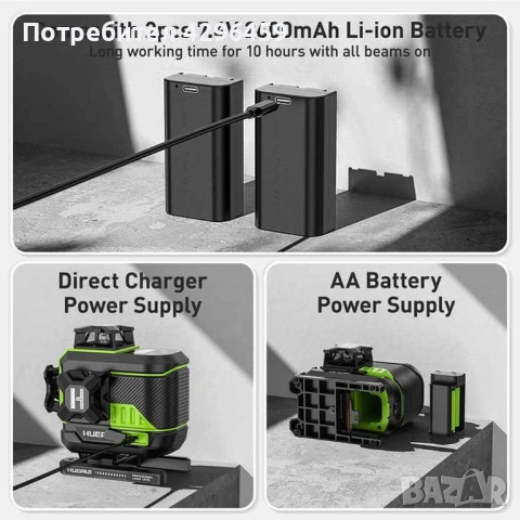 Лазерен нивелир Huepar Z04CG, 16 зелени линии 4D, снимка 4 - Измервателни инструменти - 52163336
