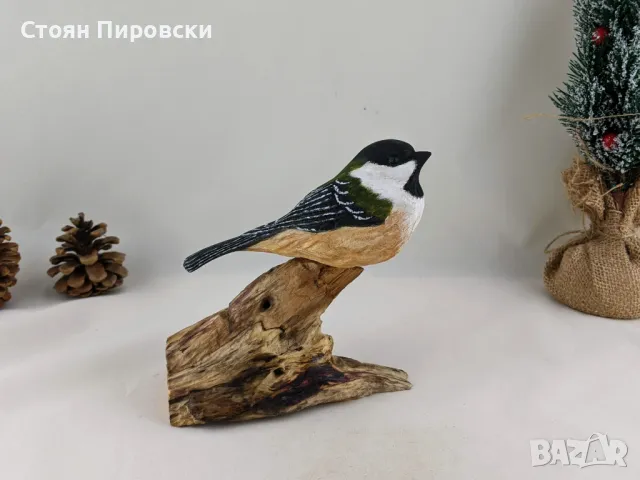 Дърворезба птици - синигер (black capped chickadee), снимка 1 - Статуетки - 47429799