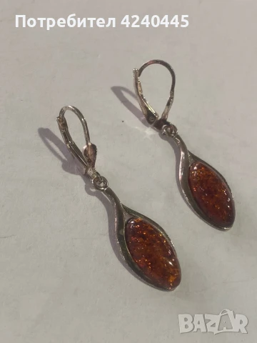 Сребърни обеци с кехлибар, снимка 2 - Обеци - 50712260