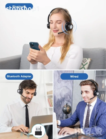 Безжични Bluetooth слушалки New Bee с микрофон, шумопотискане и USB адаптер, 20 часа време за разгов, снимка 2 - Bluetooth слушалки - 54228803