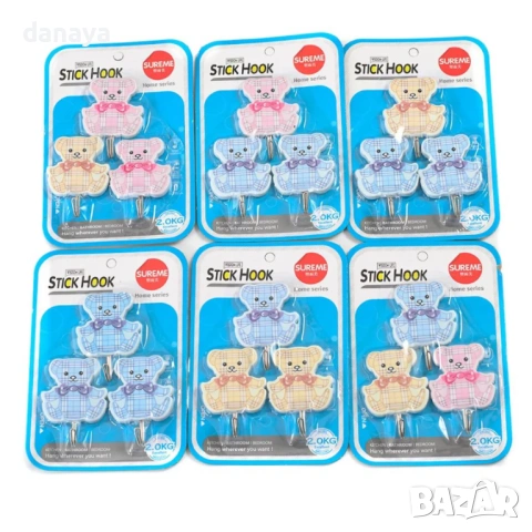 6387 Самозалепващи закачалки мечета, 3 броя, снимка 2 - Други - 53365824