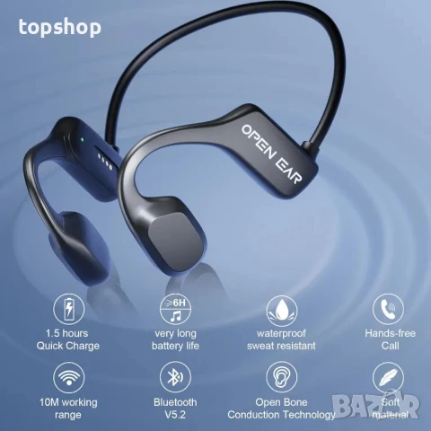 НОВИ Слушалки Monodeal X1 Bone Conduction, Bluetooth 5.2 спортни водоустойчиви IP65, снимка 7 - Bluetooth слушалки - 50494982
