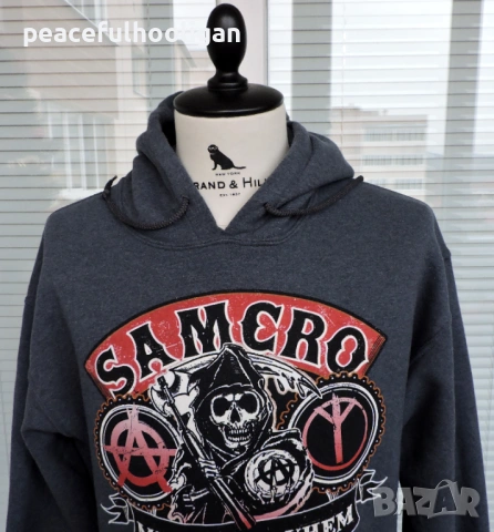 SAMCRO Sons Of Anarchy Men of Mayhem Grey Long Sleeve Hoodie Size M Official Product 2016, снимка 2 - Суичъри - 53392982