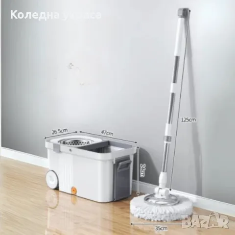 Въртящ се на 360° моп комплект, с центробежна кофа, неръждаема стомана, снимка 2 - Мопове, кофи, четки и метли - 49770169