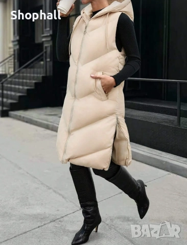 Дълъг елек в зелен и бежов цвят. Размер S., снимка 2 - Елеци - 53201770