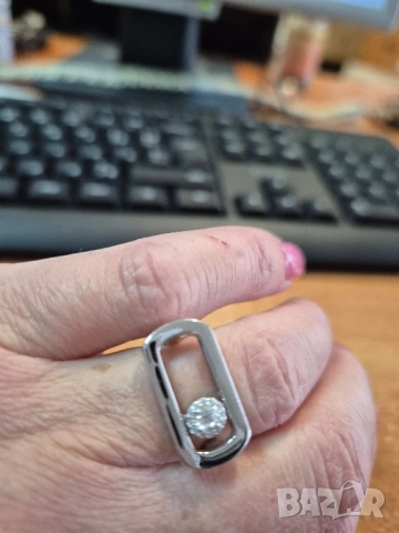среб пръстен с подвижен циркон, снимка 2 - Пръстени - 52635340