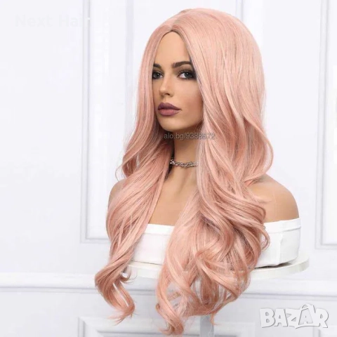 Розова вълнообразна перука с път, снимка 3 - Аксесоари за коса - 52896438