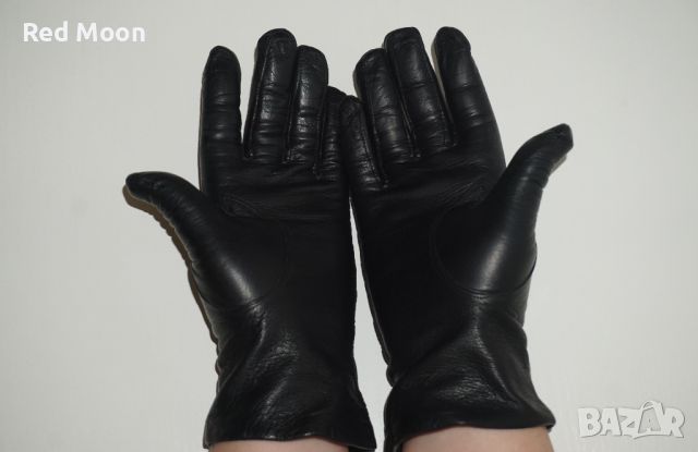 Черни Дамски Ръкавици От Естествена Кожа Размер S, снимка 8 - Ръкавици - 45423309
