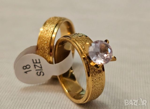 Комплект от два броя пръстени  - Пръстен с цирконии и халка от медицинска стомана в комбинция с мат , снимка 2 - Пръстени - 45760715