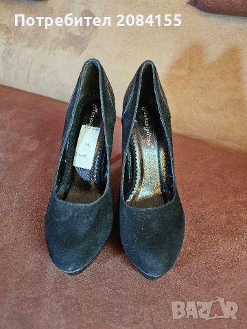 Обувки-черни,велур и кожа с висок ток., снимка 1 - Дамски обувки на ток - 45595531