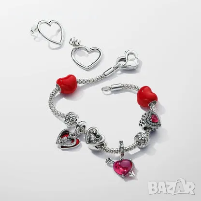 Pandora талисман Metallic Red Heart , снимка 3 - Гривни - 48621180