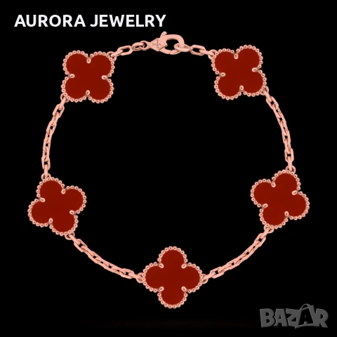 Van Cleef & Arpels VCA 5 Motifs Rose Gold Red Carnelian Vintage Alhambra Дамска Гривна, снимка 8 - Гривни - 53933452