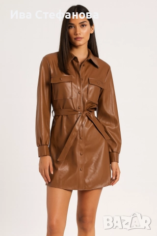 Ново кафяво спортно елегантно кожено късо манто Only