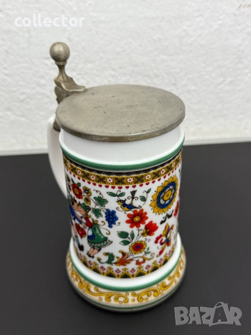 Порцеланова халба с цинков капак. №7605, снимка 5 - Антикварни и старинни предмети - 52373140