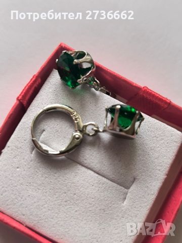 Сребърни обеци със зелен цирконий , снимка 5 - Обеци - 45698109