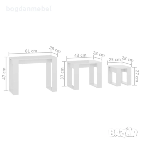 Sonata H Стифиращи маси, 3 бр, бял гланц, снимка 3 - Маси - 53944719