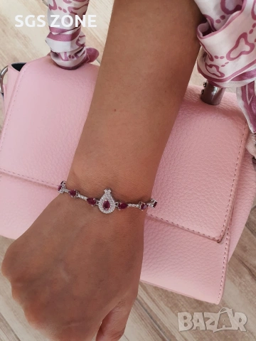 Сребрена гривна с Рубини, 925, от Таиланд , снимка 2 - Гривни - 54299116